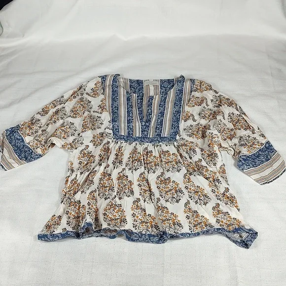 Lucky Brand Women's Mix Print Peplum TOP, Natural Multi, XL Lucky Brand | Tops | Lucky Brand Womens Mixed Print Natural